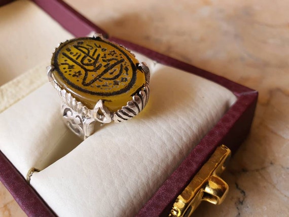 Solid 925 Sterling Silver Zulfiqar Sword Arabic Ya Ali Written On Amber  Stone Men's Ring Arabic Ring, Religious imam Ali Ring - AliExpress