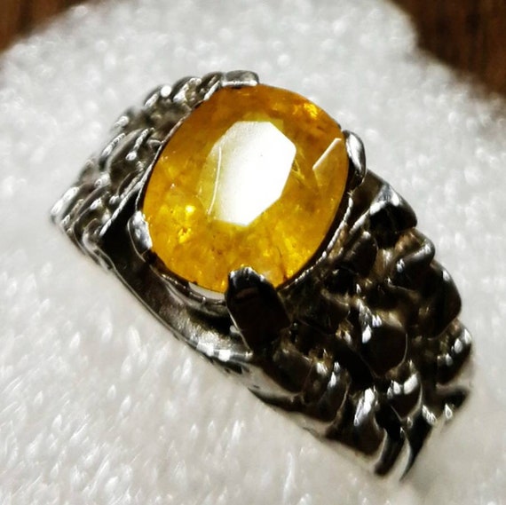 Divya Shakti Yellow Sapphire / Pukhraj Gemstone Silver Ring Natural AAA  Quality (Simple Design) - Divya Shakti Online