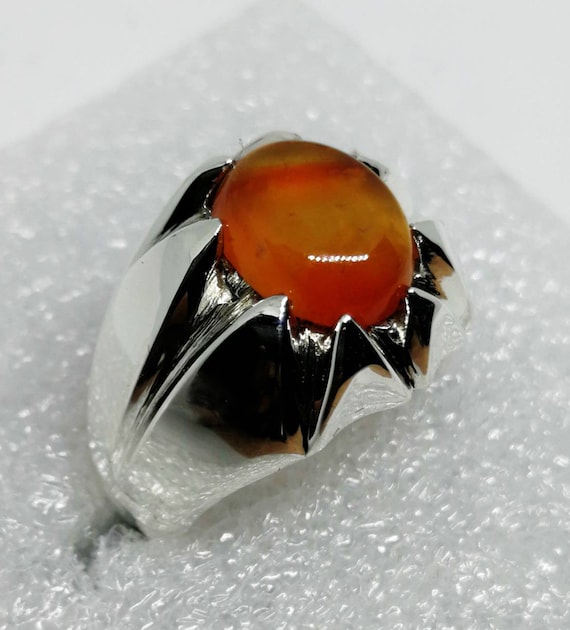 Suleimani Sulemani Aqeeq Yellow Sharf E Sham Ring Sterling Silver