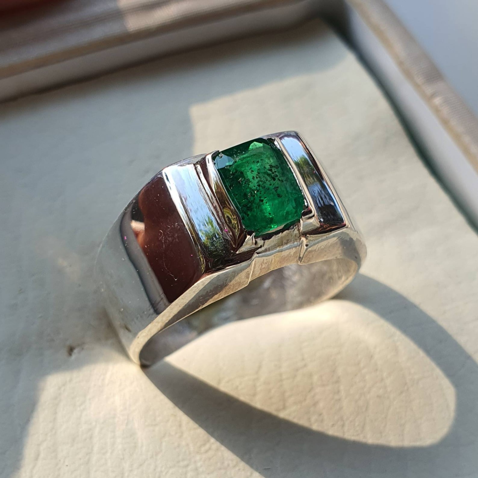 Natural Emerald Mens Ring 1.5 Cts Etsy