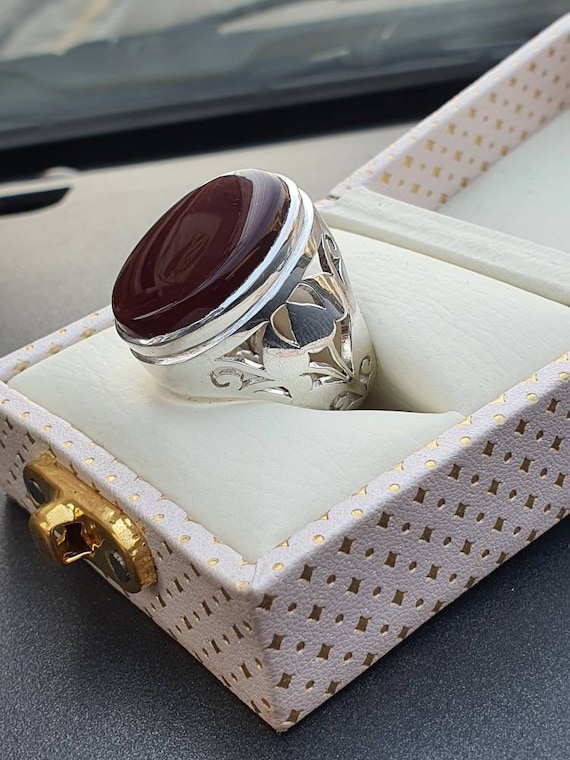 Silver ring cheap with aqeeq stone