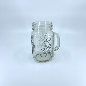 Mason Jar with handle. Unique. Handmade. Gray moon, stars, swirls rhinestone design. 5 inches in height. Choose an accessories. image 3