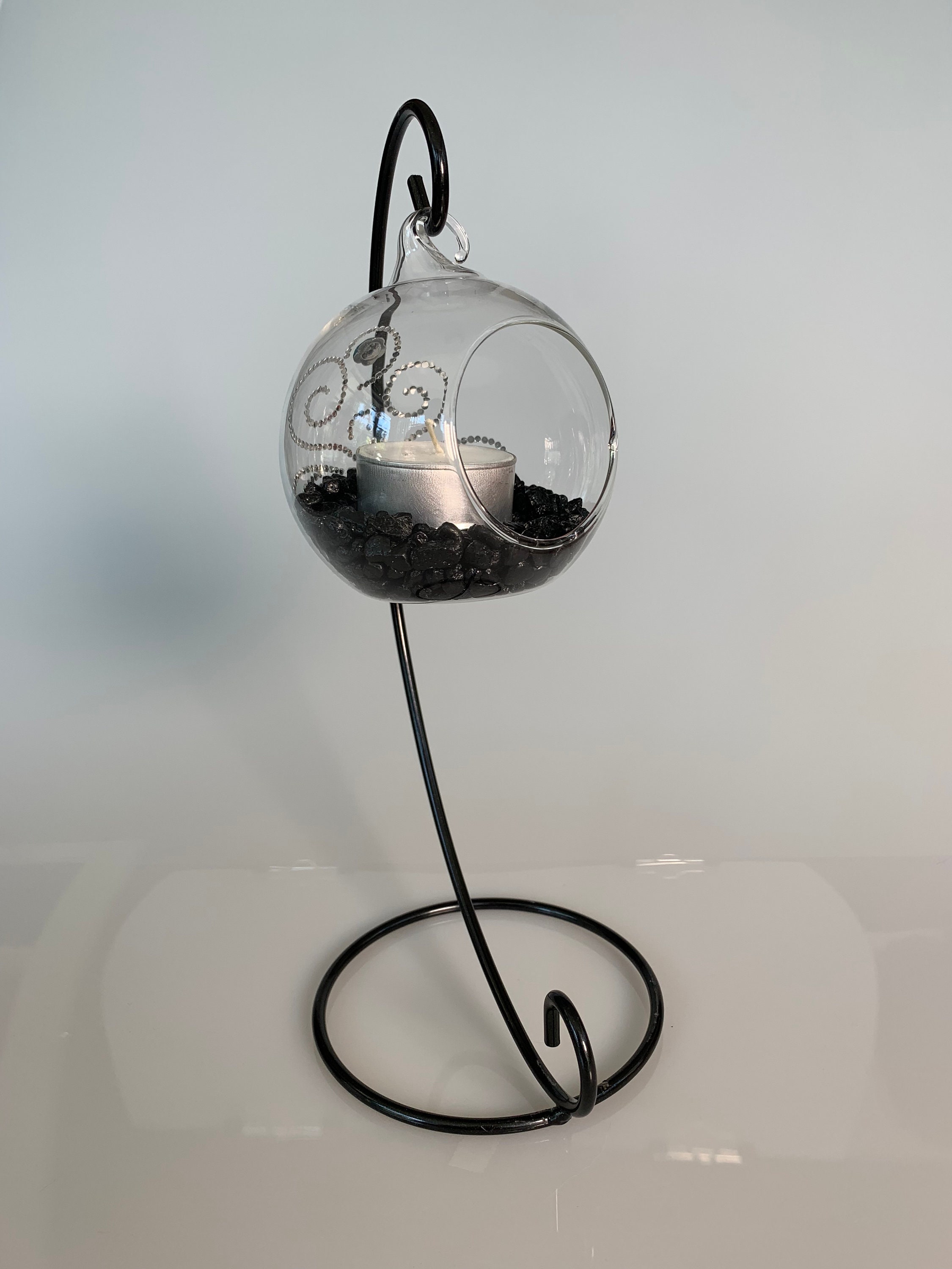 Hanging Glass Terrarium Sphere is 3.5 by 3 Inches. Opening is Etsy