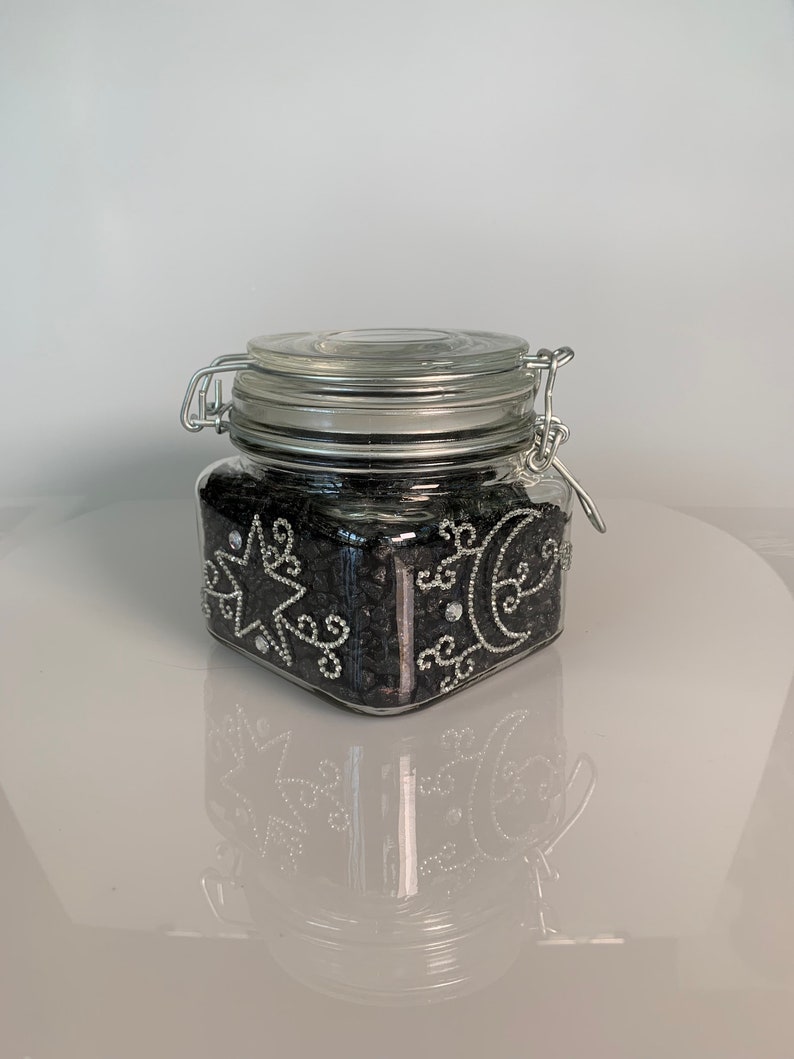 Airtight Glass Storage Jar With Clasp Lid Silver Rhinestones