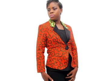 Ankara Orange Jacket- African print blazer - African wax print jacket - ankara orange top