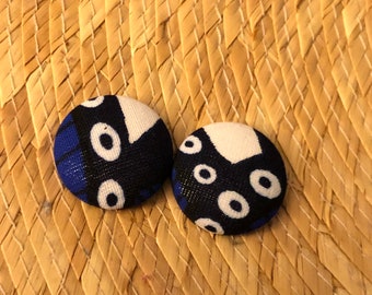 Navy blue stud earrings - navy blue and white button earrings