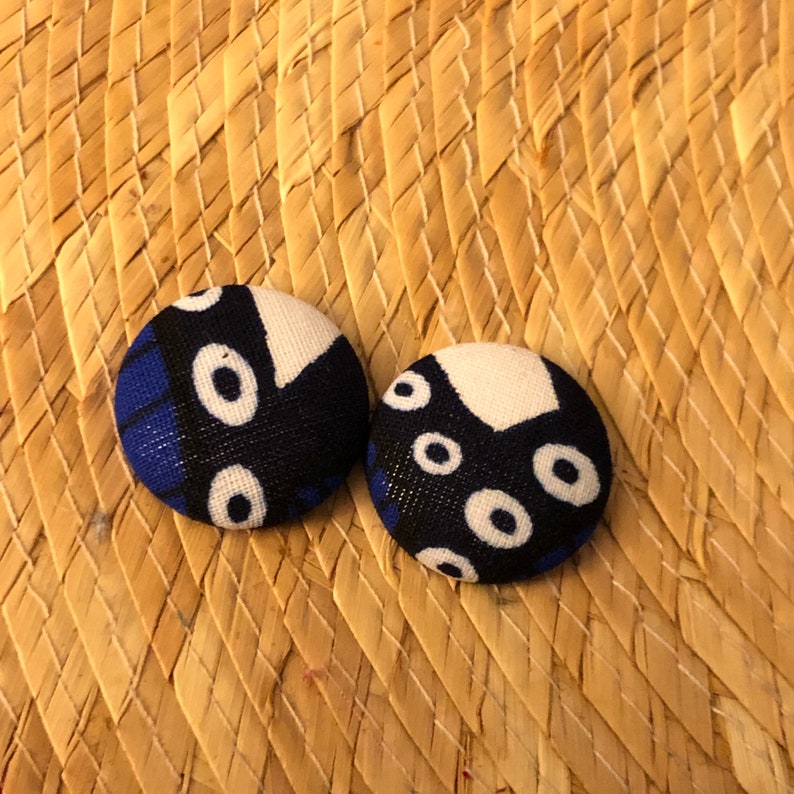 Navy blue stud earrings navy blue and white button earrings image 1