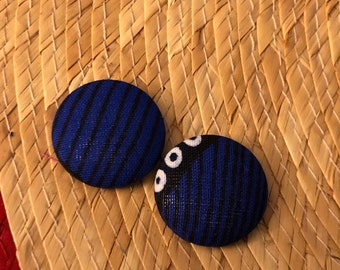 Navy blue striped stud earrings - navy blue   button earrings