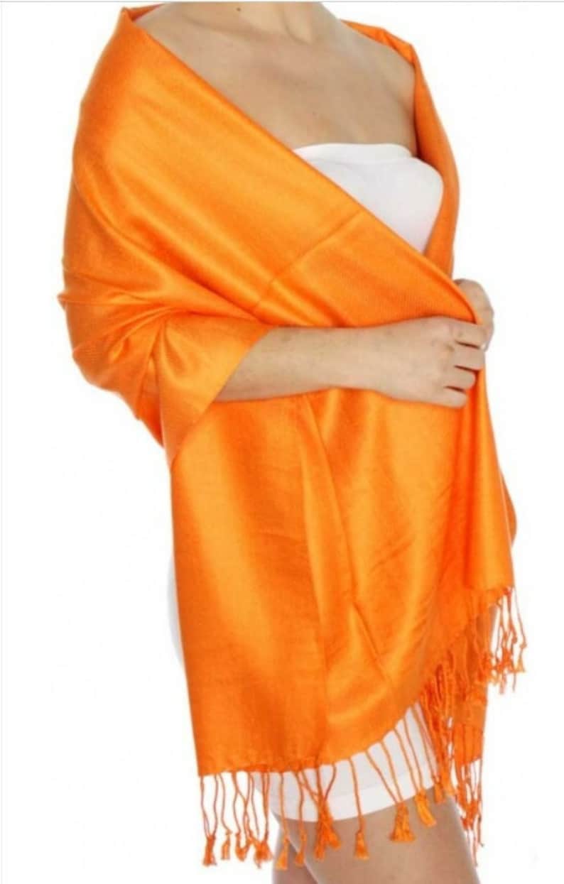 Oranje Pashmina Oranje sjaal Oranje cover ups Oranje bruiloft pashmina Oranje bruidsgunsten Oranje huwelijksgunsten Oranje sjaals afbeelding 1