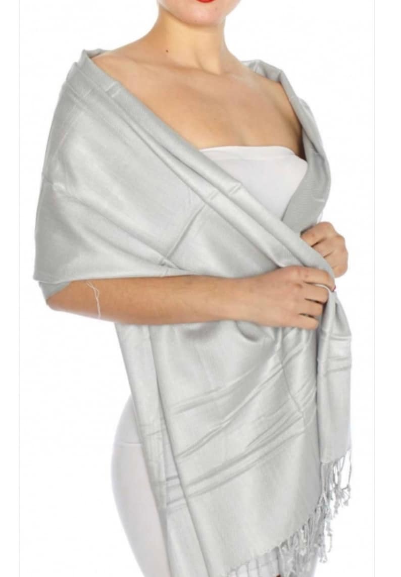 Silver Gray bridesmaid gift scarf Gray Pashmina gray wedding favors gray party favors silver gray wedding pashmina image 1