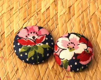 Floral pink print stud earrings - floral pink button earrings