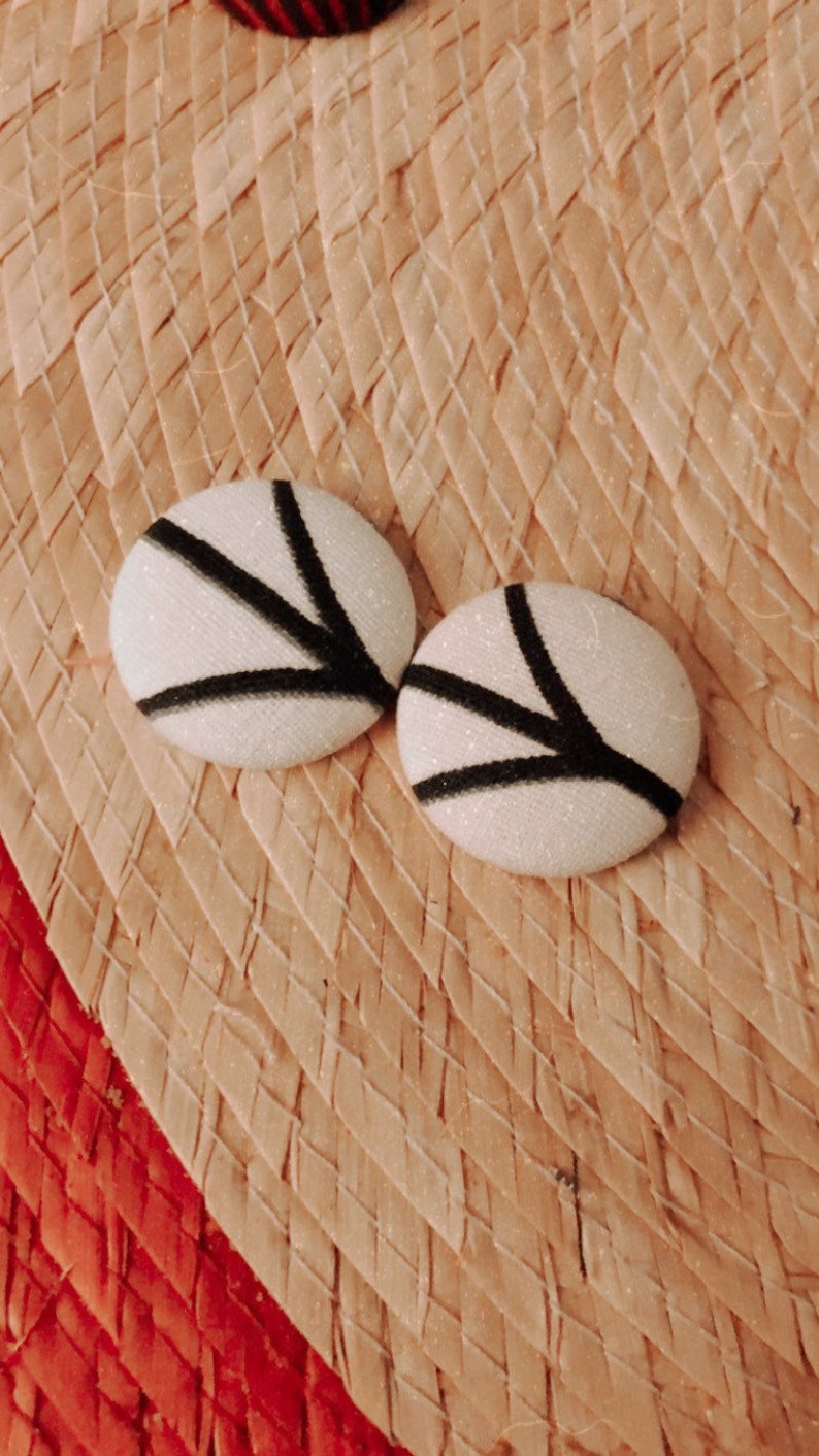 Black and white abstract stud earrings black and white button earrings image 1