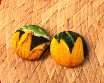 Sunflower stud earrings - yellow button earrings