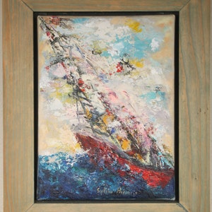 Sailing Boat - Original Art - Canvas made with a spatula by hand in acrylic paint Relief.