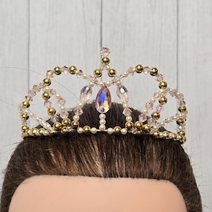 Pink, Gold, and Pearl Beaded Ballet Tiara Headpiece for Aurora, Sleeping Beauty
