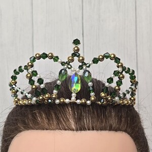 Green, Pearl and Gold Beaded Ballet Tiara Headpiece for Gamzatti, Sleeping Beauty Fairies, Esmerelda