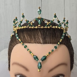 Green and Gold Beaded Ballet Tiara Headpiece Esmerelda, Le Corsaire, Gamzatti