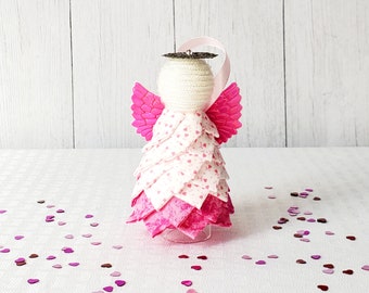 Valentines Angel Fabric Quilted Ornament