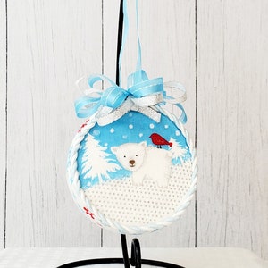Polar Bear with Bird Quilted Ornament