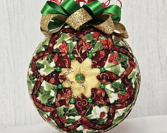 Green, Red and Gold Quilted Ornament