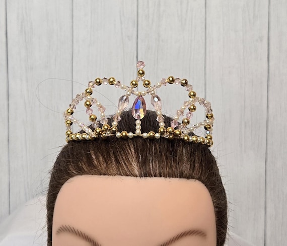 Pink, Gold, and Pearl Beaded Ballet Tiara Headpiece for  display picture 3