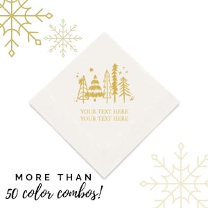 Personalized Christmas Napkins - Custom Holiday Party Napkins - Christmas Party Cocktail Napkins - Chic Christmas Tree Foil Printed Napkins