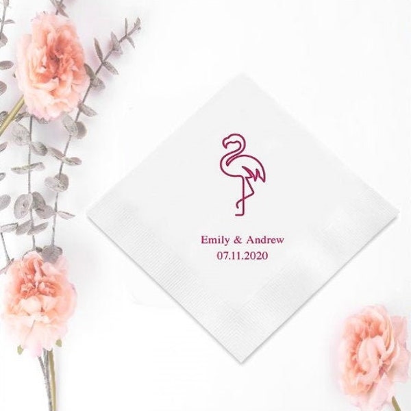 Lot de 50 serviettes personnalisées flamant rose fluo - serviettes en papier imprimées personnalisées - serviettes fête d'anniversaire - serviettes pour shower de mariage - enterrement de vie de jeune fille