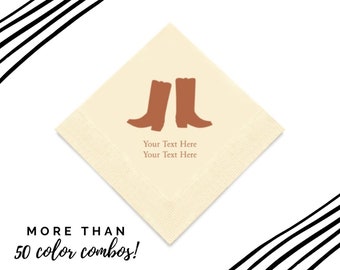 Cowboy Boots Print Napkins - 50 Paper Napkins - Country Wedding Napkins - Personalized Birthday Napkins - Cowgirl - Western Themed Party