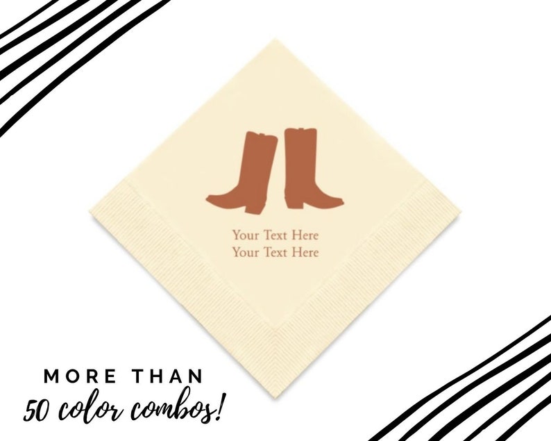 Cowboy Boots Print Napkins 50 Paper Napkins Country Wedding Napkins Personalized Birthday Napkins Cowgirl Western Themed Party image 1