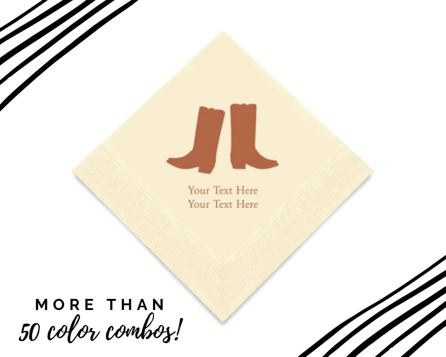 Cowboy Boots Print Napkins - 50 Paper Napkins - Country Wedding Napkins - Personalized Birthday Napkins - Cowgirl - Western Themed Party