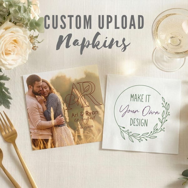 Servilletas de diseño personalizado - Servilletas de cóctel con foto personalizada - Servilletas de almuerzo impresas a medida con tu foto o logotipo - Servilletas de boda