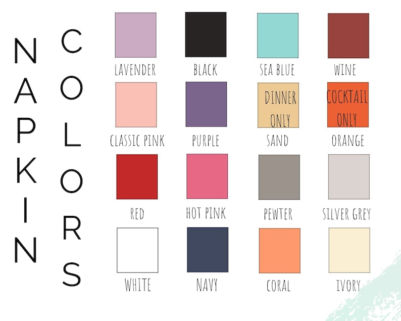 Op de afbeelding: Kleurenkaart met 16 verschillende kleurstalen. De kleuren zijn: lavendel, zwart, zeeblauw, wijn, klassiek roze, paars, zand, oranje, rood, roze, tin, zilvergrijs, wit, marine, koraal en ivoor.