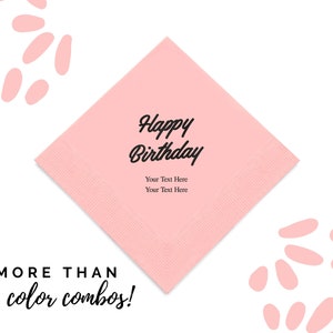 Serviettes de table joyeux anniversaire imprimées personnalisées - serviettes d&#39;anniversaire personnalisées - serviettes d&#39;anniversaire jalon - lot de 50 serviettes d&#39;anniversaire personnalisées