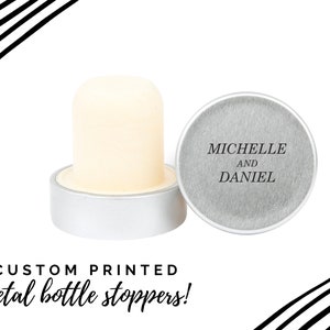 Custom Classic Couple Metal Bottle Stopper - Wedding Bottle Stoppers - Wedding Favor - Engagement Party Favor - Personalized Metal Stopper