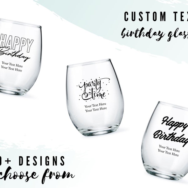 Custom Birthday Party Stemless Small Wine Glasses - 12 Designs to Choose From - Personalized Wine Glass - Custom Birthday Favor - 50th B-Day