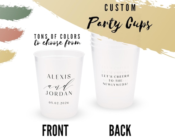 Personalized Name Wedding Plastic Party Cups - Custom Set of 8 Anniversary  16oz. Party Cups - Engagement Party Cups - Kid's Wedding Glasses