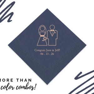 Set of 50 Custom Printed Wedding Napkins - Bride and Groom Personalized Wedding Napkins - Cocktail Wedding Napkins - Luncheon Wedding Napkin