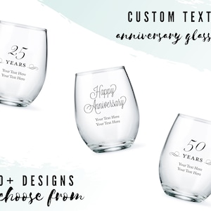 Custom Anniversary Stemless Small Wine Glasses - 21 Design Options - Personalized Wine Glass - Custom Anniversary Favor - Milestone Year