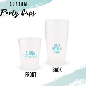 Personalized Stadium Cups - Set of 8 Custom Party Cups - Aloha Beaches - Birthday Party Cups - Beach Party - Bachelorette - Girl&#39;s Trip