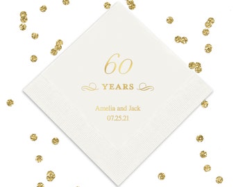 60 Years Milestone Personalized Napkins - 60th Birthday - 60th Anniversary - Luncheon Napkin - Cocktail Napkin - Dinner Napkin - 50 Napkins