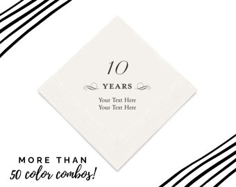 10 Years Design Personalized Napkins - 10th Birthday - 10 Year Anniversary Napkins - 10 Years in Business - Set of 50 Personalized Napkins