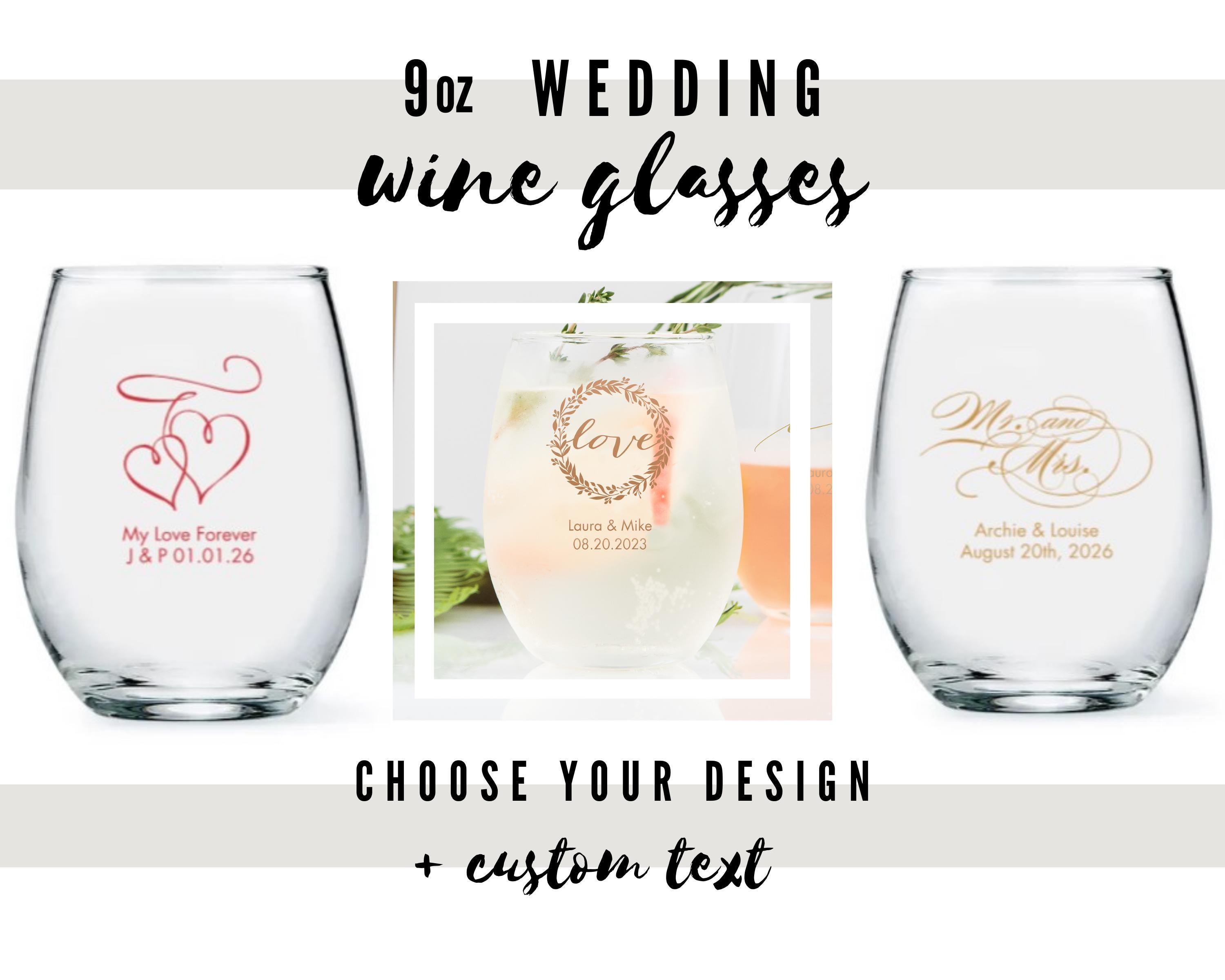 Custom Wedding Stemless Small Wine Glasses - 49 Designs to Choose From - Useful Wedding Favor - Guest Favor - Wedding Bar - Vineyard Wedding