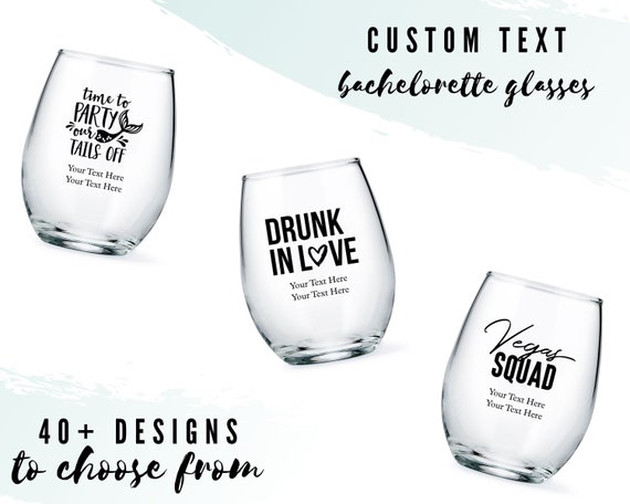 Custom Bachelorette Small Stemless Wine Glasses 44 Design Options