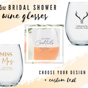 Custom Bridal Shower Large Stemless Wine Glasses - 39 Designs to Choose From - Personalized Wine Glass - Custom Bridal Shower Party Favor