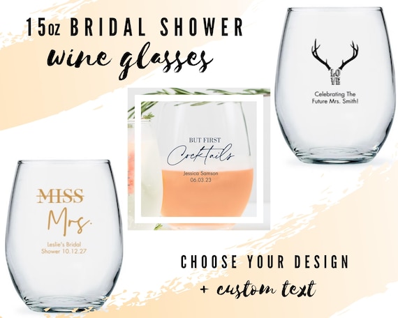 Custom Bridal Shower Large Stemless Wine Glasses - 39 Designs to Choose  From - Personalized Wine Glass - Custom Bridal Shower Party Favor - Etsy