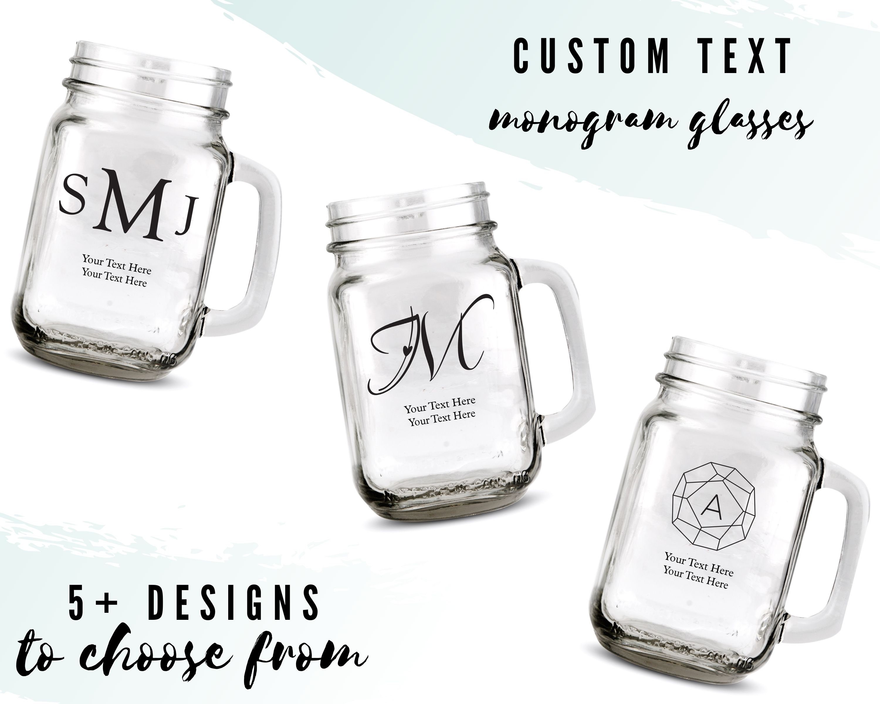 Custom Monogram Mason Jar Drinking Glasses 6 Designs to Choose From  Personalized Mugs Custom Wedding Favor Bachelorette Engagement 