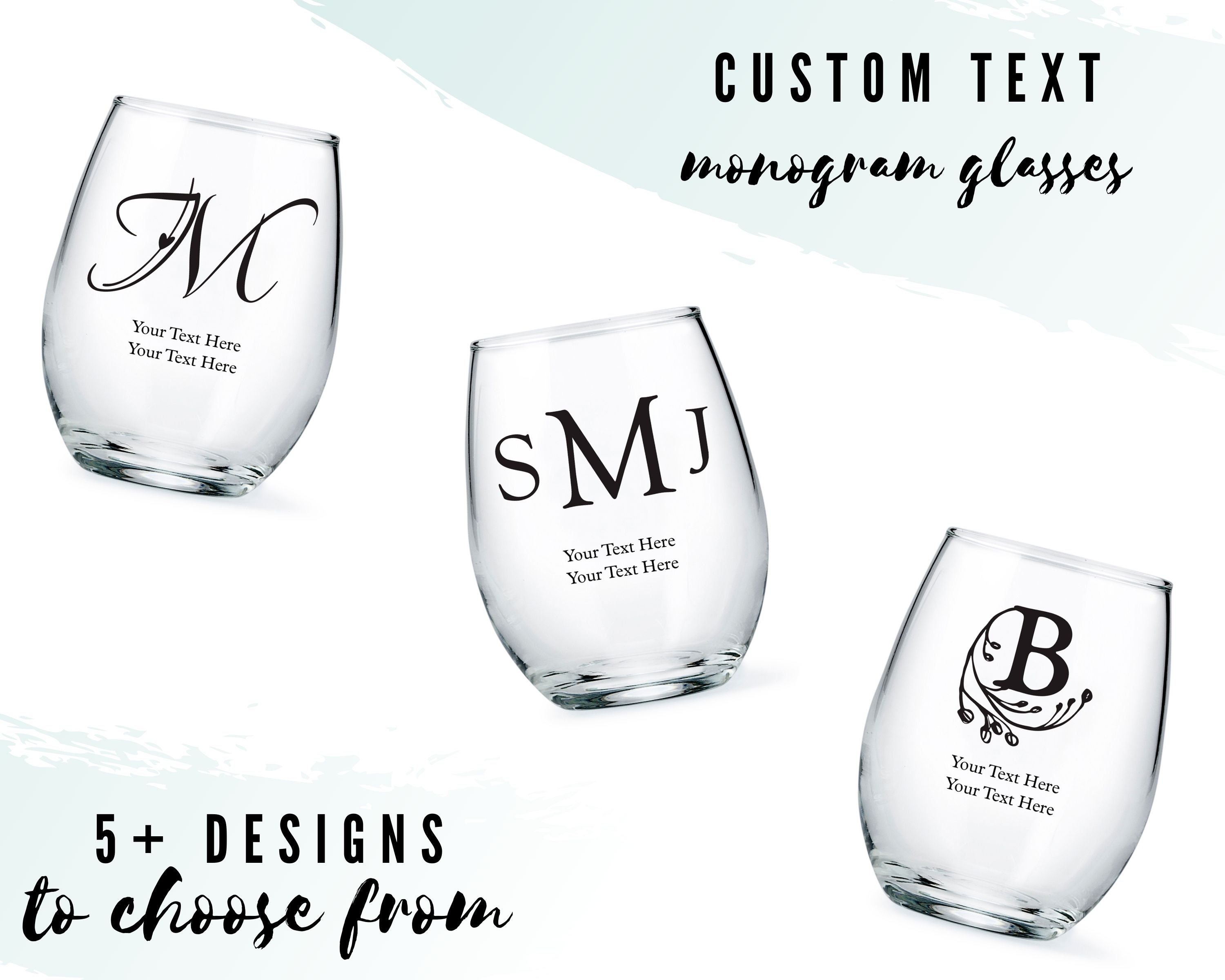 Personalized Couple Etched Stemless Wine Glass  Customized  Wedding/Anniversary Design Stemless Wine Glass - J & J Designz
