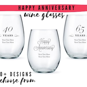 Custom Anniversary Large Stemless Wine Glasses - 21 Designs to Pick From - Personalized Wine Glass - Custom Anniversary Favor - Milestone