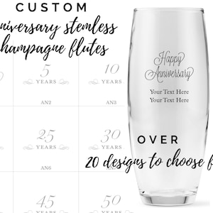 Custom Anniversary Toasting Flutes - 21 Designs to Choose From - Personalized Champagne Glass - Custom Anniversary Party Favor - Milestone