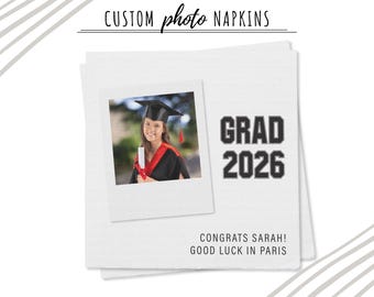Personalized Instant Photo Design Cocktail or Luncheon Size Napkins - Graduation Party Napkins - Grad Party Supplies - Wedding Napkins